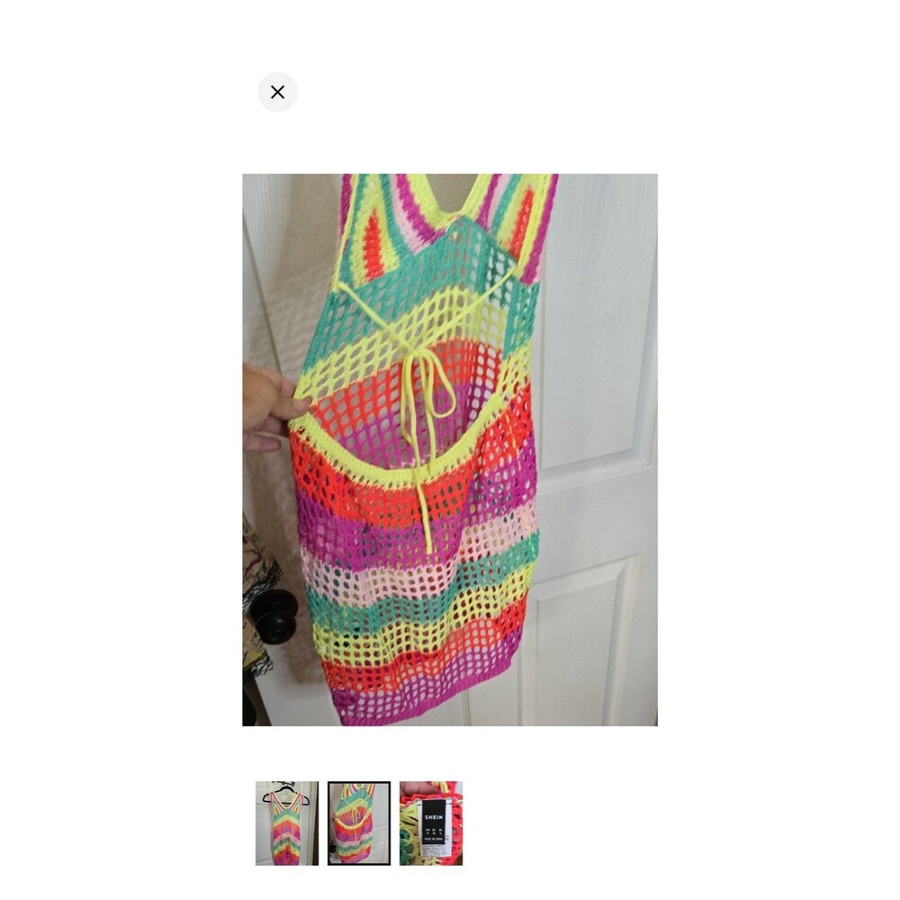 SHEIN Women’s Multicolor Striped Crochet Lightweight Swim Cover Up Size M - Picture 2 of 3